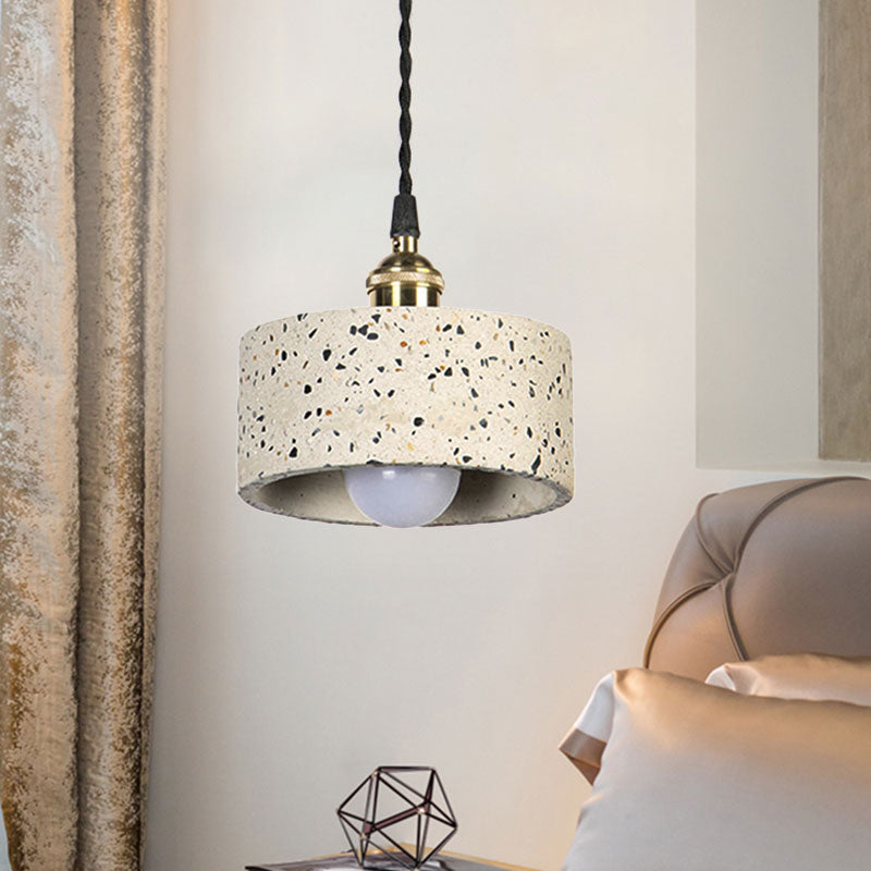 Minimalist Cement Suspension Pendant Light for Kitchen - Single Head Drum Shape Undertint Design