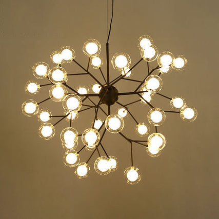 Modern Branching Chandelier with Clear Glass Ball Shades - 9/27 Bulbs - Black/White Ceiling Light Fixture