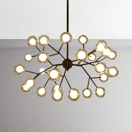 Modern Branching Chandelier with Clear Glass Ball Shades - 9/27 Bulbs - Black/White Ceiling Light Fixture