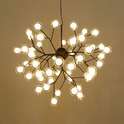 Modern Branching Chandelier with Clear Glass Ball Shades - 9/27 Bulbs - Black/White Ceiling Light Fixture
