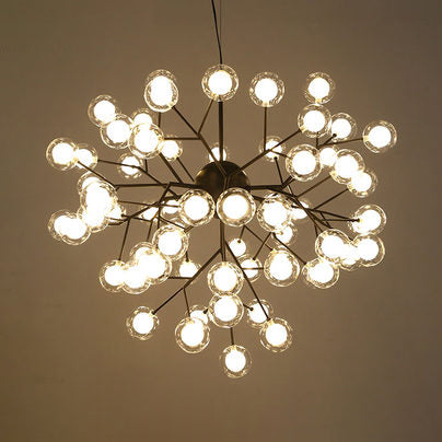 Modern Branching Chandelier with Clear Glass Ball Shades - 9/27 Bulbs - Black/White Ceiling Light Fixture