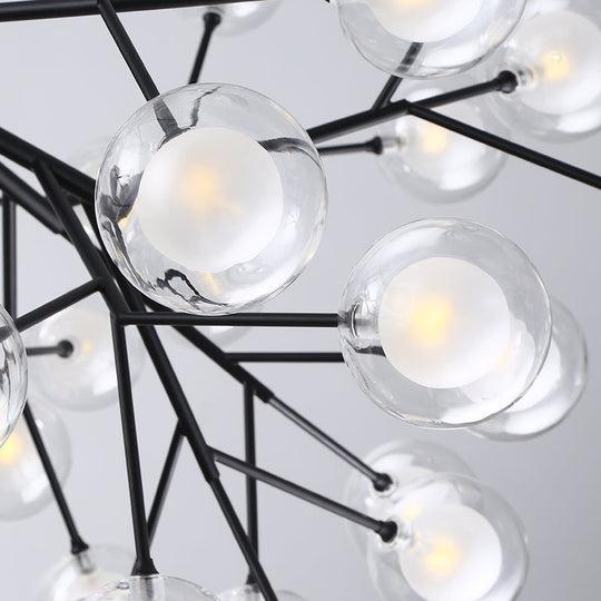 Modern Branching Chandelier with Clear Glass Ball Shades - 9/27 Bulbs - Black/White Ceiling Light Fixture