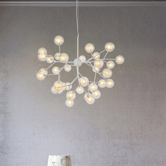 Modern Branching Chandelier with Clear Glass Ball Shades - 9/27 Bulbs - Black/White Ceiling Light Fixture