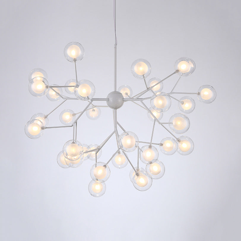 Modern Branching Chandelier with Clear Glass Ball Shades - 9/27 Bulbs - Black/White Ceiling Light Fixture
