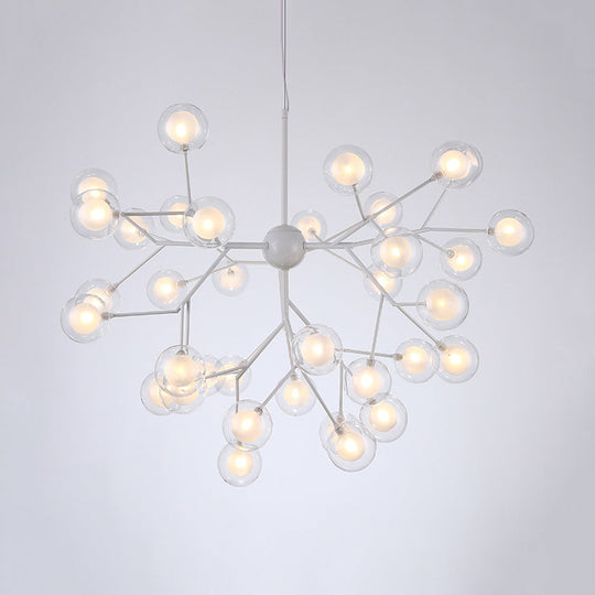 Modern Branching Chandelier with Clear Glass Ball Shades - 9/27 Bulbs - Black/White Ceiling Light Fixture