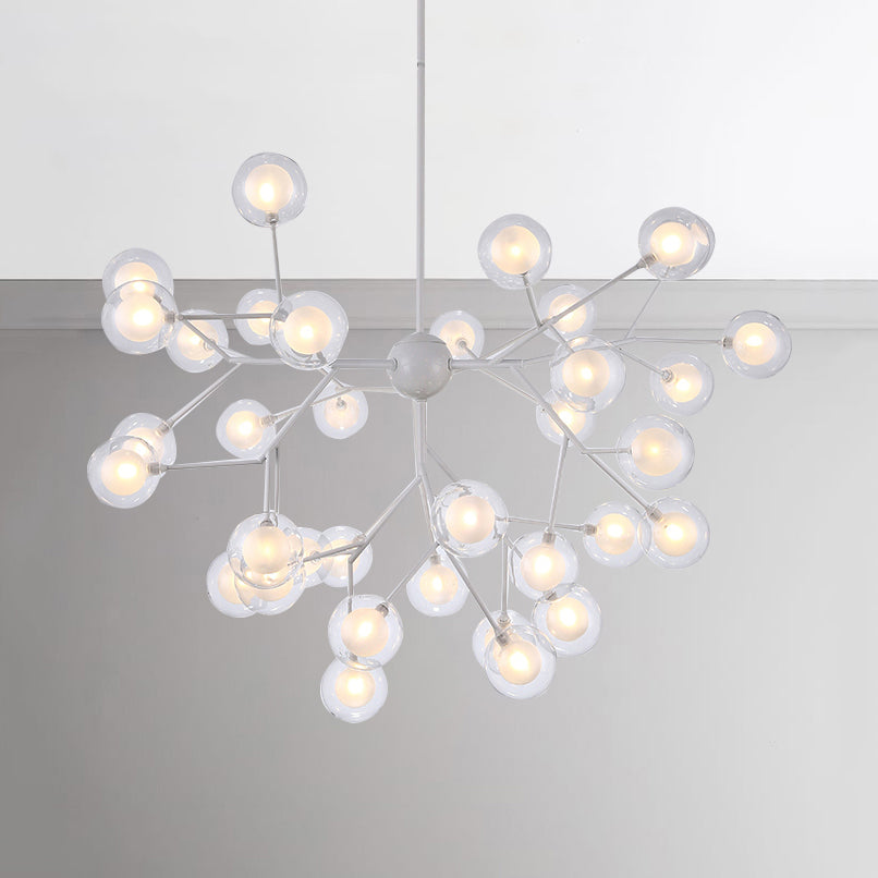 Modern Branching Chandelier with Clear Glass Ball Shades - 9/27 Bulbs - Black/White Ceiling Light Fixture
