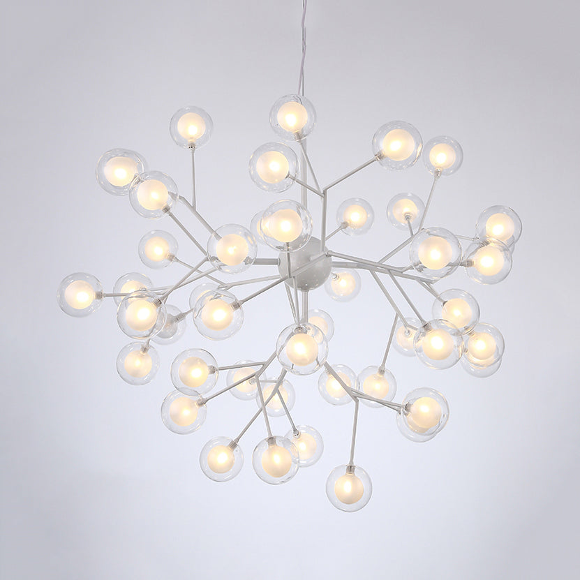 Modern Branching Chandelier with Clear Glass Ball Shades - 9/27 Bulbs - Black/White Ceiling Light Fixture