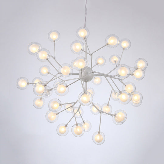 Modern Branching Chandelier with Clear Glass Ball Shades - 9/27 Bulbs - Black/White Ceiling Light Fixture