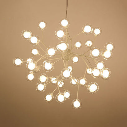 Modern Branching Chandelier with Clear Glass Ball Shades - 9/27 Bulbs - Black/White Ceiling Light Fixture