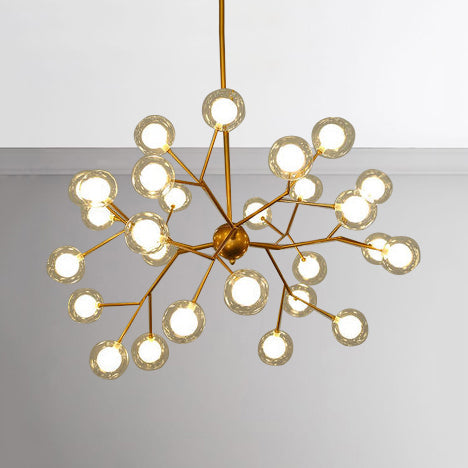 Modern Branching Chandelier with Clear Glass Ball Shades - 9/27 Bulbs - Black/White Ceiling Light Fixture