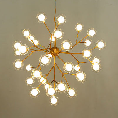 Modern Branching Chandelier with Clear Glass Ball Shades - 9/27 Bulbs - Black/White Ceiling Light Fixture