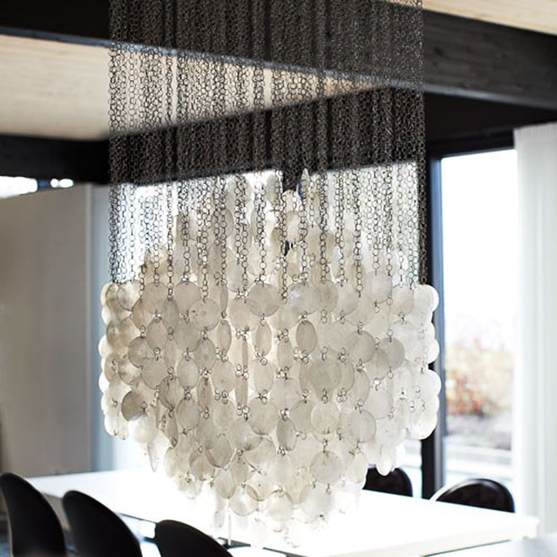 Nordic Shell Wind Chime Chandelier Pendant Light, 4-Light White Ceiling Fixture, 19.5"/23.5" Dia