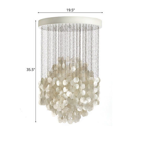 Nordic Shell Wind Chime Chandelier Pendant Light, 4-Light White Ceiling Fixture, 19.5"/23.5" Dia
