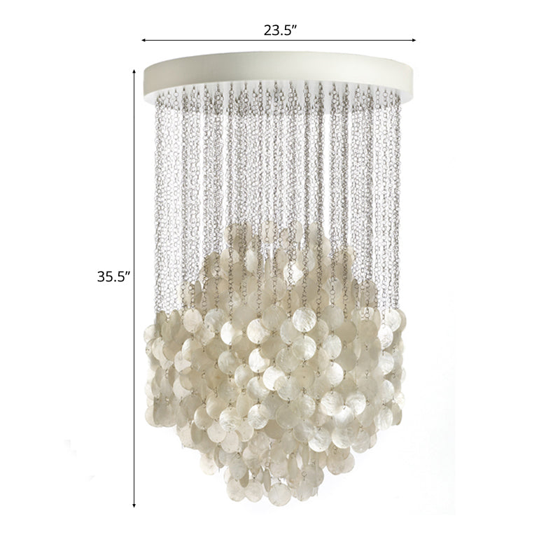 Nordic Shell Wind Chime Chandelier Pendant Light, 4-Light White Ceiling Fixture, 19.5"/23.5" Dia