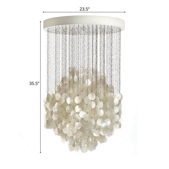 Nordic Shell Wind Chime Chandelier Pendant Light, 4-Light White Ceiling Fixture, 19.5"/23.5" Dia