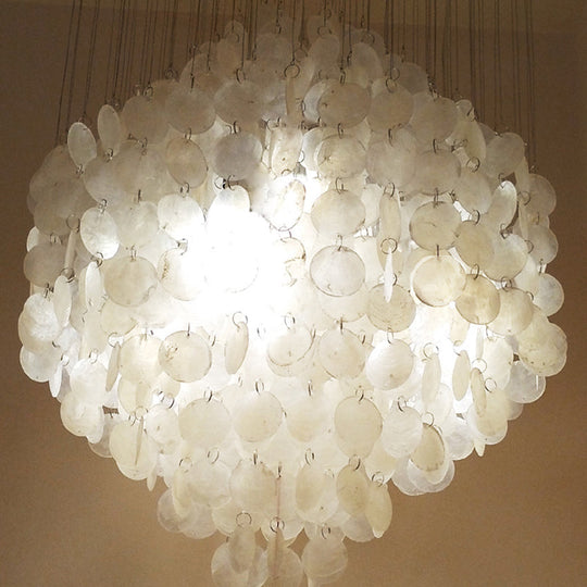 Nordic Shell Wind Chime Chandelier Pendant Light, 4-Light White Ceiling Fixture, 19.5"/23.5" Dia