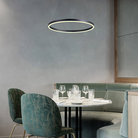 Modern Black Chandelier with Acrylic Shade - 1/2/3-Ring Living Room Ceiling Light in Warm/White Light