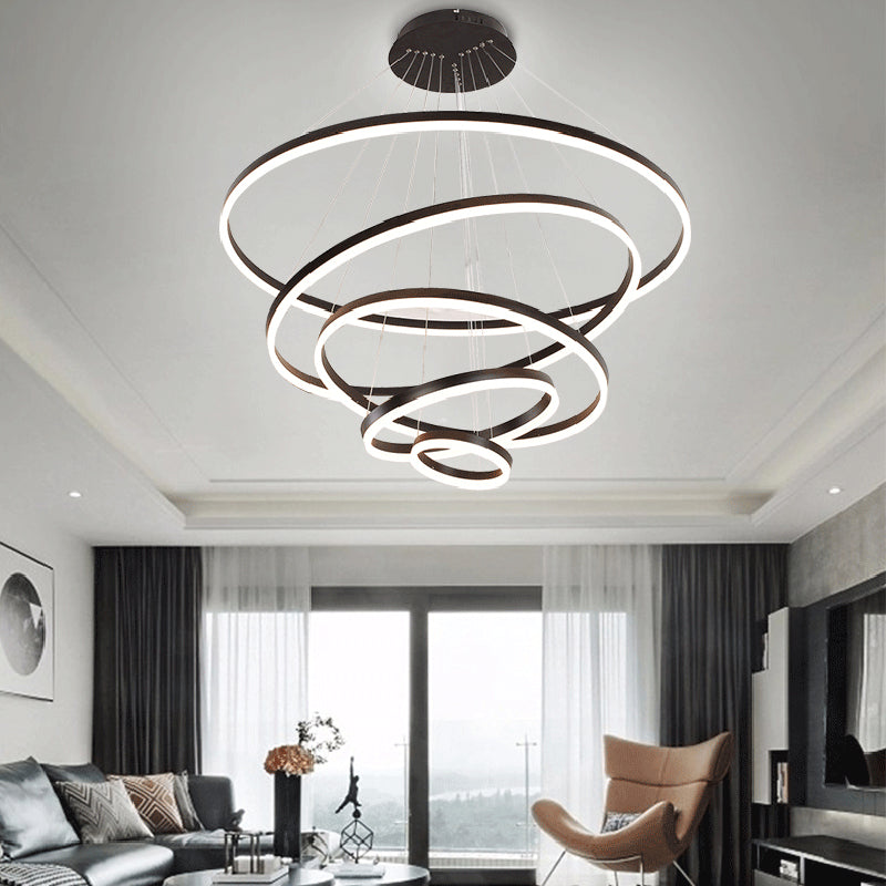Modern Black Chandelier with Acrylic Shade - 1/2/3-Ring Living Room Ceiling Light in Warm/White Light