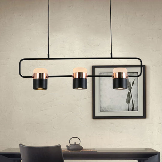 Modern Black/White Linear Island Pendant Lighting - 3/5 Lights, Cylinder Shade, Metal Hanging Light - Warm/White Glow