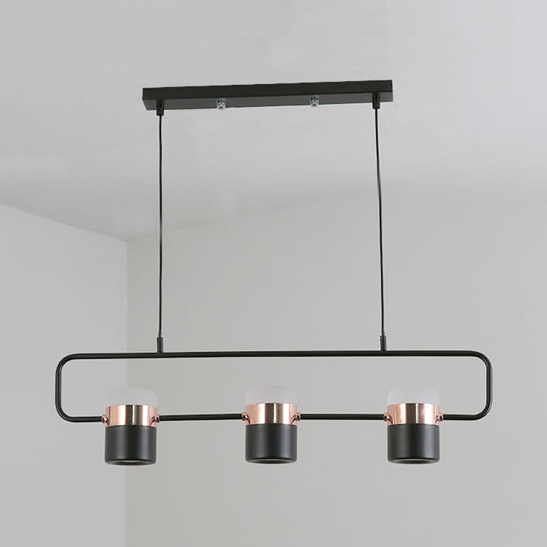 Modern Black/White Linear Island Pendant Lighting - 3/5 Lights, Cylinder Shade, Metal Hanging Light - Warm/White Glow