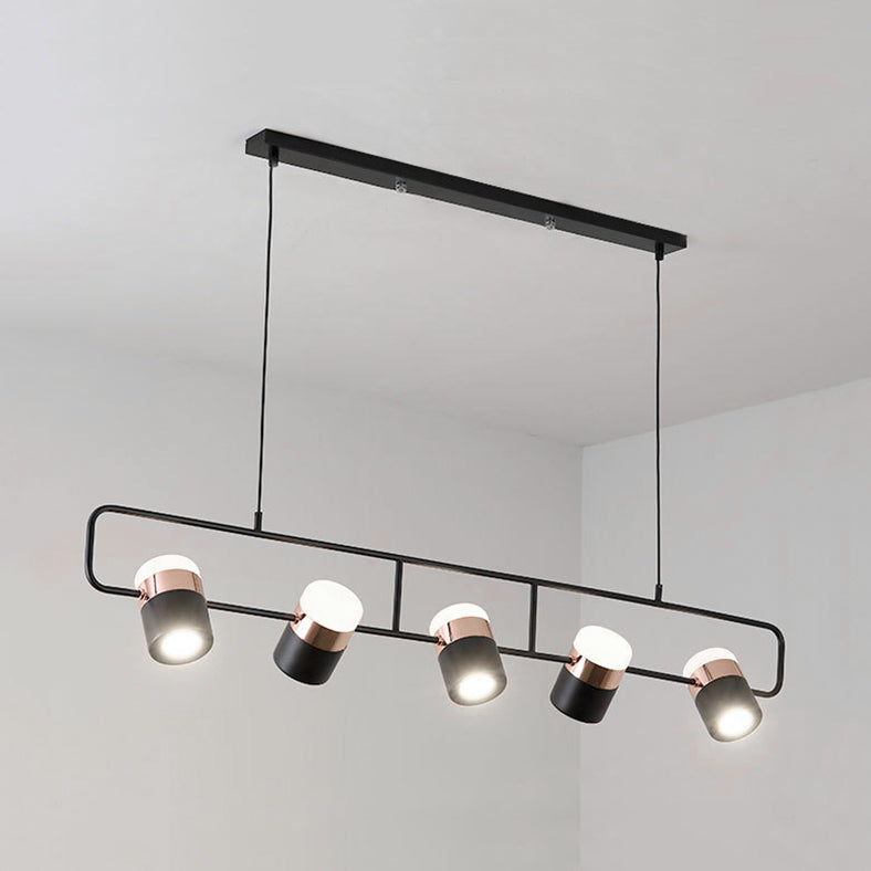 Modern Black/White Linear Island Pendant Lighting - 3/5 Lights, Cylinder Shade, Metal Hanging Light - Warm/White Glow