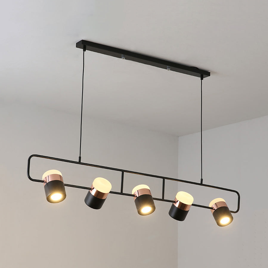 Modern Black/White Linear Island Pendant Lighting - 3/5 Lights, Cylinder Shade, Metal Hanging Light - Warm/White Glow