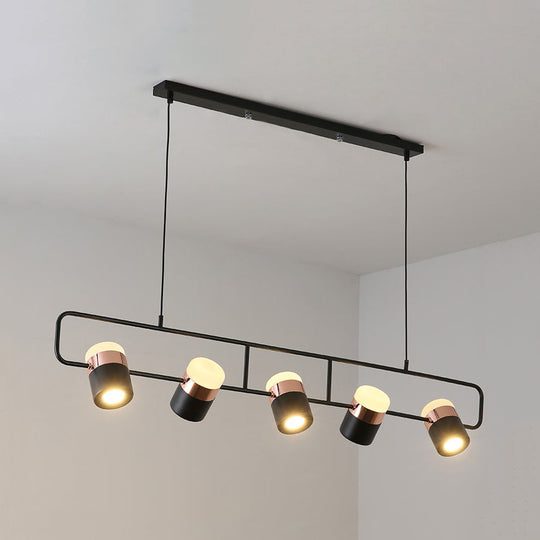 Modern Black/White Linear Island Pendant Lighting - 3/5 Lights, Cylinder Shade, Metal Hanging Light - Warm/White Glow