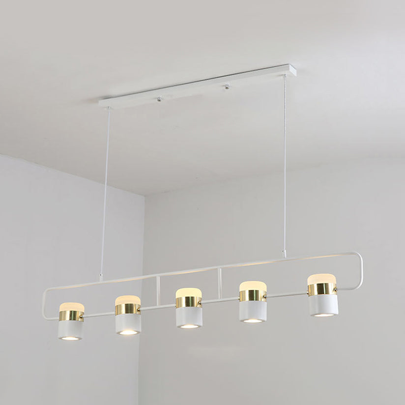 Modern Black/White Linear Island Pendant Lighting - 3/5 Lights, Cylinder Shade, Metal Hanging Light - Warm/White Glow