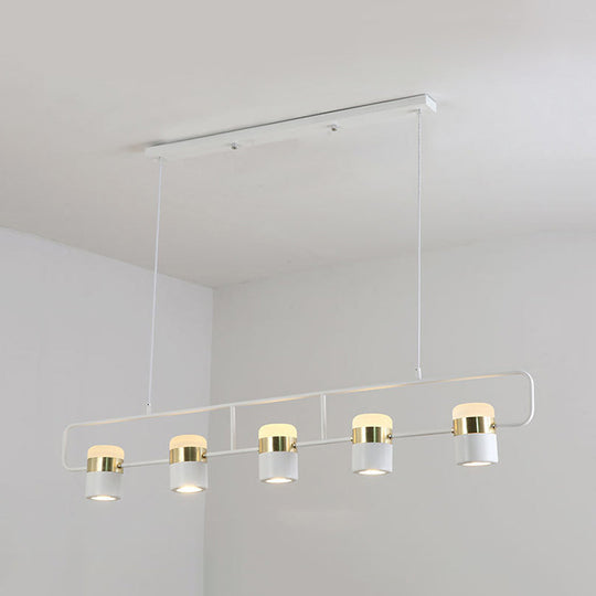Modern Black/White Linear Island Pendant Lighting - 3/5 Lights, Cylinder Shade, Metal Hanging Light - Warm/White Glow