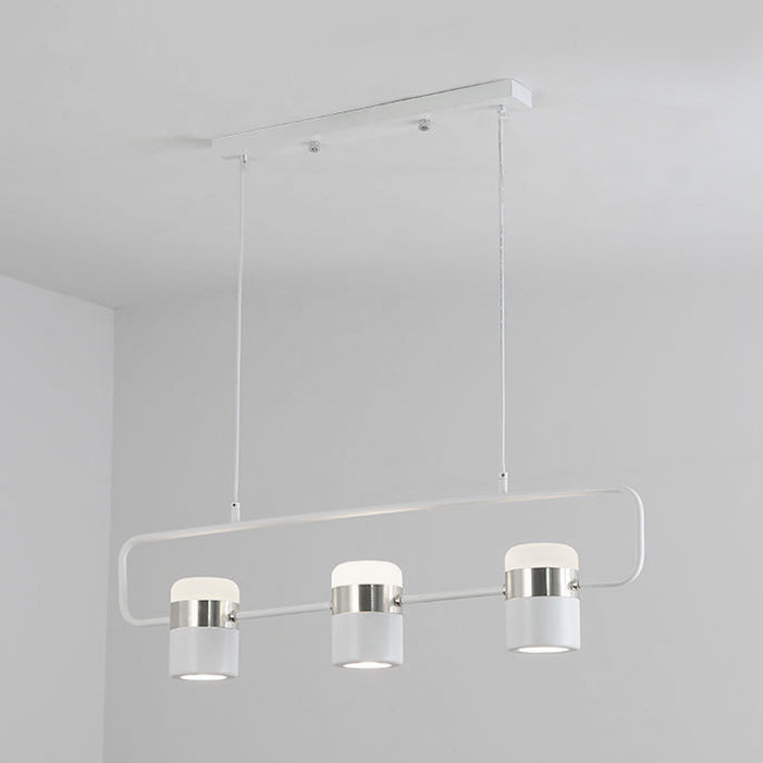 Modern Black/White Linear Island Pendant Lighting - 3/5 Lights, Cylinder Shade, Metal Hanging Light - Warm/White Glow