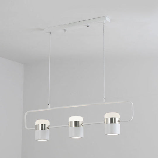 Modern Black/White Linear Island Pendant Lighting - 3/5 Lights, Cylinder Shade, Metal Hanging Light - Warm/White Glow