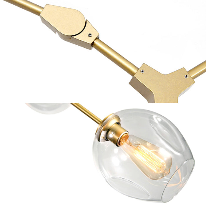 Contemporary Glass Bubble Chandelier: Adjustable Pendant for Dining Room, 3/5 Heads, Black/Gold Finish