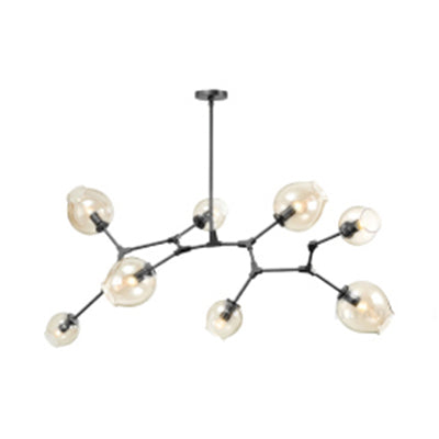 Contemporary Glass Bubble Chandelier: Adjustable Pendant for Dining Room, 3/5 Heads, Black/Gold Finish