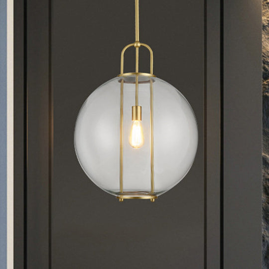 Modern Clear Glass Hanging Lamp - 1-Light Ceiling Pendant in Brass for Bedside
