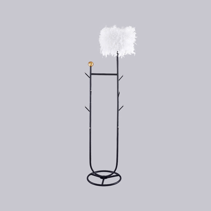 U-Shape Metallic Tree Floor Lamp, 1-Light Black/Gold Finish with Feather Shade - Simple and Stylish Lighting