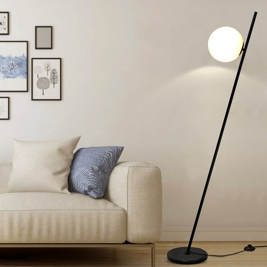 Minimalist Black Linear Floor Lamp with Opal White Glass Shade - Perfect for Bedroom or Living Room Lighting