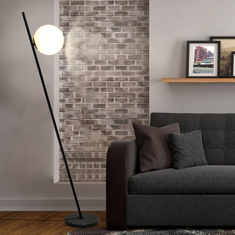 Minimalist Black Linear Floor Lamp with Opal White Glass Shade - Perfect for Bedroom or Living Room Lighting