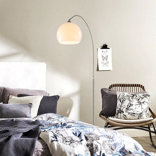 Frosted Glass Global Floor Light with Arched Arm - Minimalist White Standing Lamp