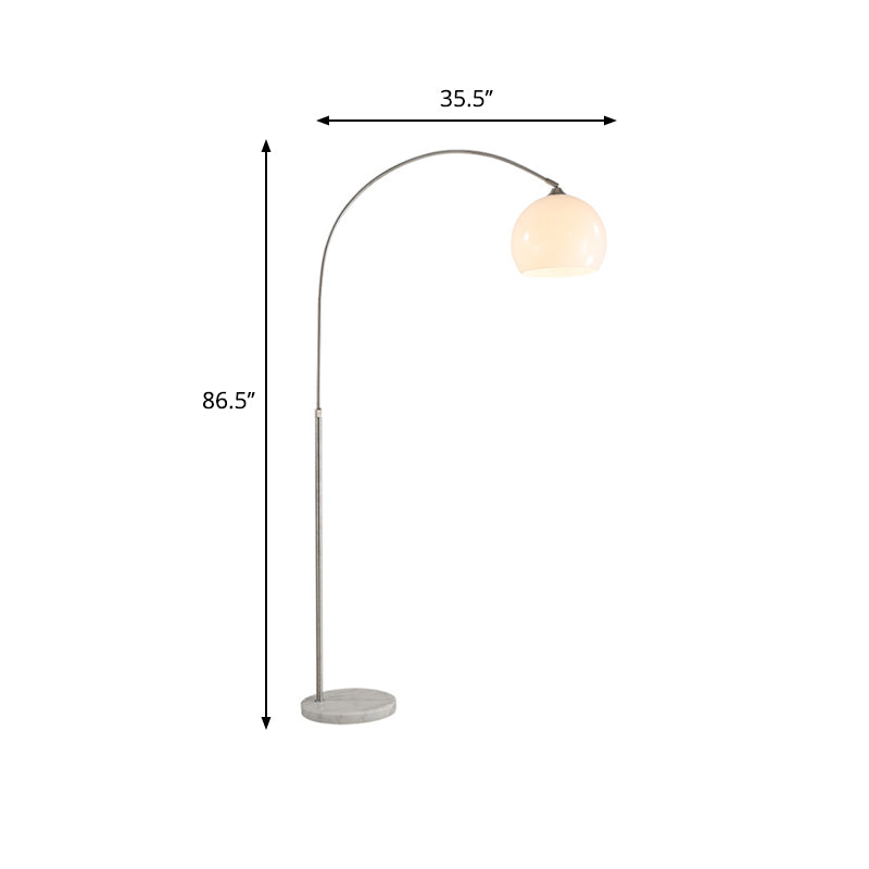 Frosted Glass Global Floor Light with Arched Arm - Minimalist White Standing Lamp