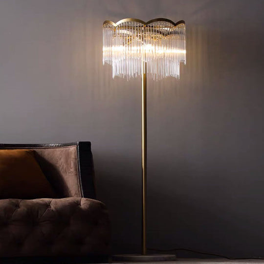 Modern Glass Bar Gold Floor Lamp with 3 Waved Round Lights