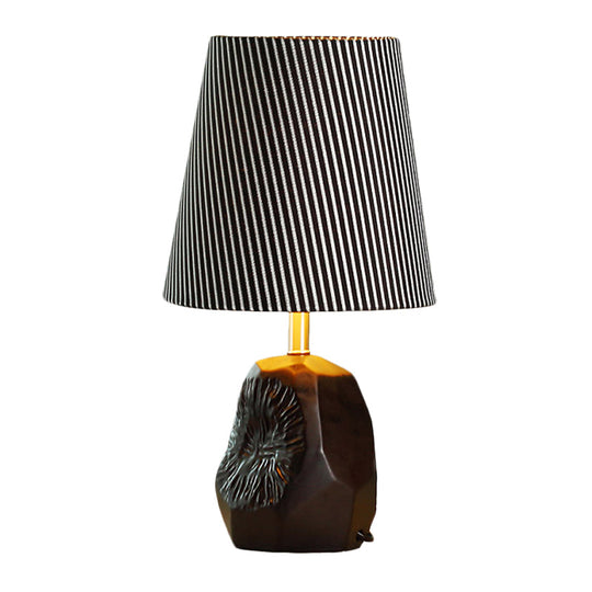 Modern Black Ticking Stripe Table Lamp - 1-Light Conical Design with Hammered Base, Ideal for Kitchen and Night Lighting