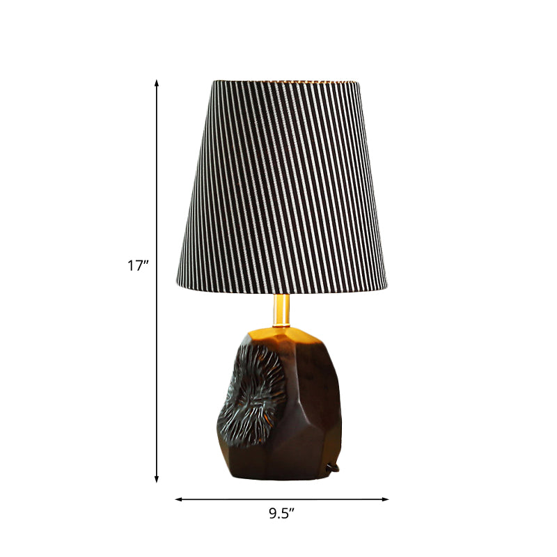 Modern Black Ticking Stripe Table Lamp - 1-Light Conical Design with Hammered Base, Ideal for Kitchen and Night Lighting