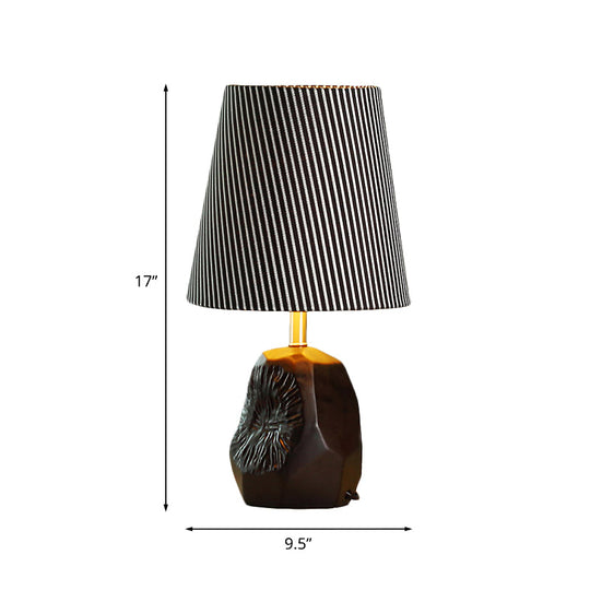 Modern Black Ticking Stripe Table Lamp - 1-Light Conical Design with Hammered Base, Ideal for Kitchen and Night Lighting