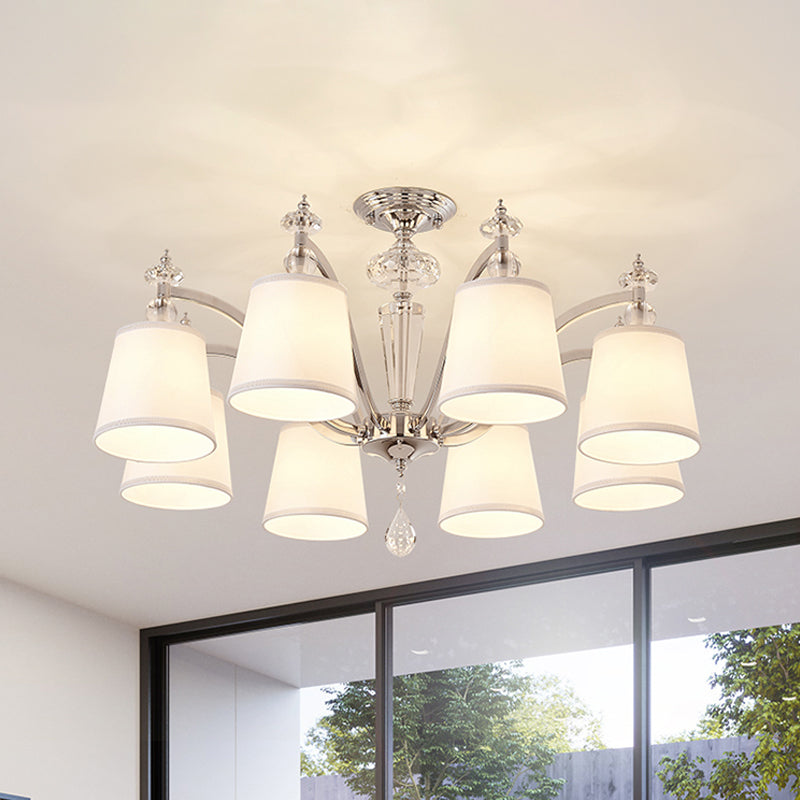 Modern Chrome Chandelier with Curved Arms - 3/6/8 Lights, White Glass Hanging Lamp Fixture
