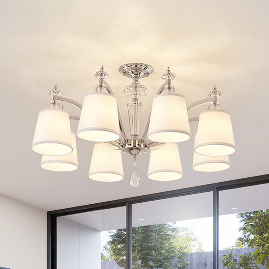 Modern Chrome Chandelier with Curved Arms - 3/6/8 Lights, White Glass Hanging Lamp Fixture
