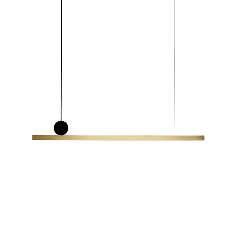 Modern Brass Integrated LED Linear Chandelier Hanging Light Fixture for Dining Room, 34.5"/46.5" Width