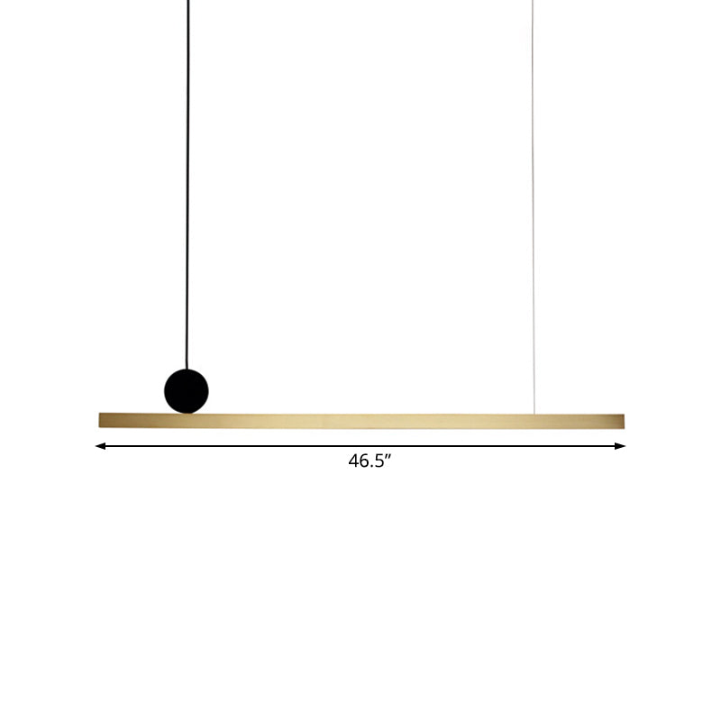 Modern Brass Integrated LED Linear Chandelier Hanging Light Fixture for Dining Room, 34.5"/46.5" Width