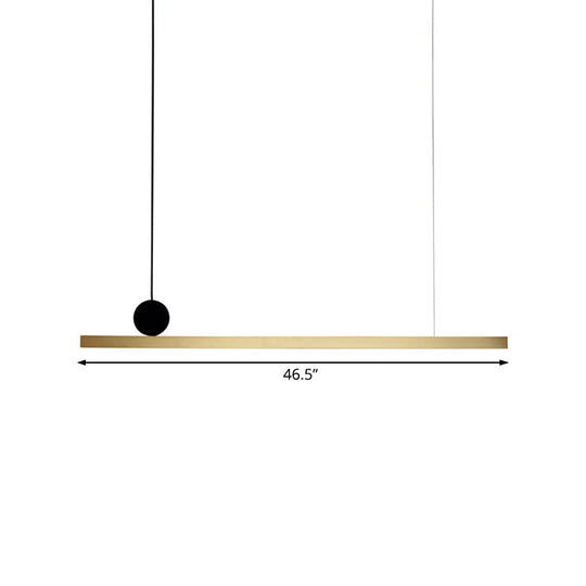 Modern Brass Integrated LED Linear Chandelier Hanging Light Fixture for Dining Room, 34.5"/46.5" Width