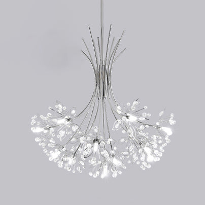 Modern Clear Crystal Beaded Chandelier with Bouquet Design - Black/Chrome 13/19 Lights Hanging Lamp