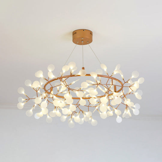 Modern Branch Chandelier with Leaf Deco, Acrylic & Metal, Gold Finish - 81/108-Light Hanging Lamp